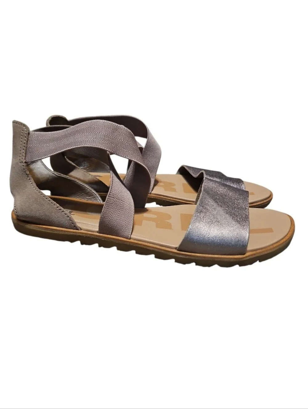 Sorel Ella 11 Ash Brown Metallic Open Strappy Leather Sandals